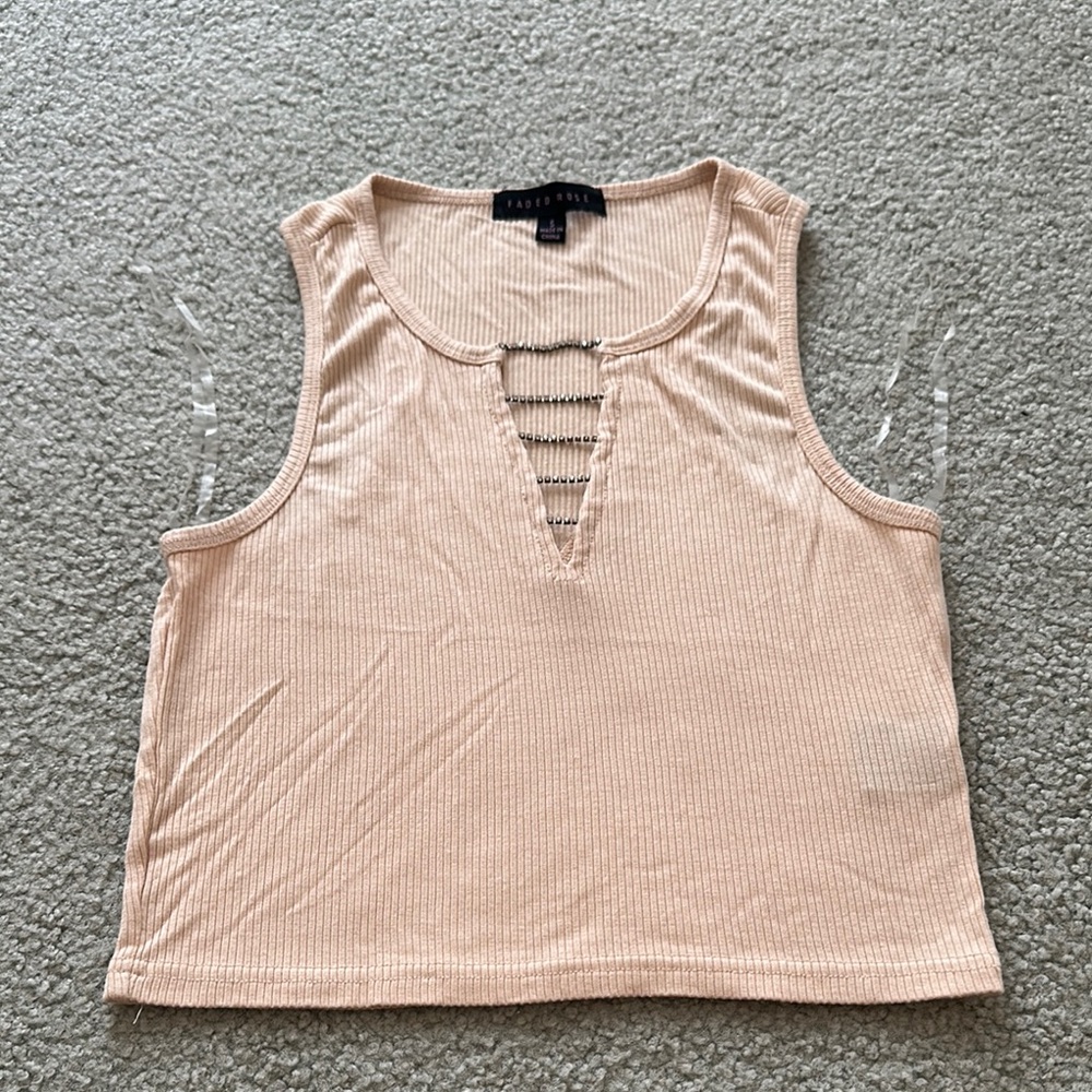 Peach Sleeveless Crop Tank Top with Cut Out